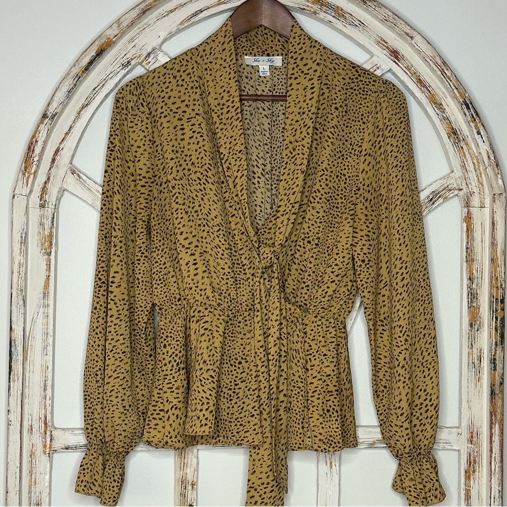 She + Sky Animal Print Blouse- Size Large